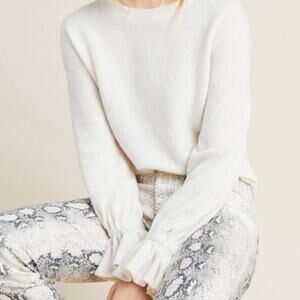 Eri + Ali Ivory Sasha Hacci Ruffle Cuff Sleeve Top size Small